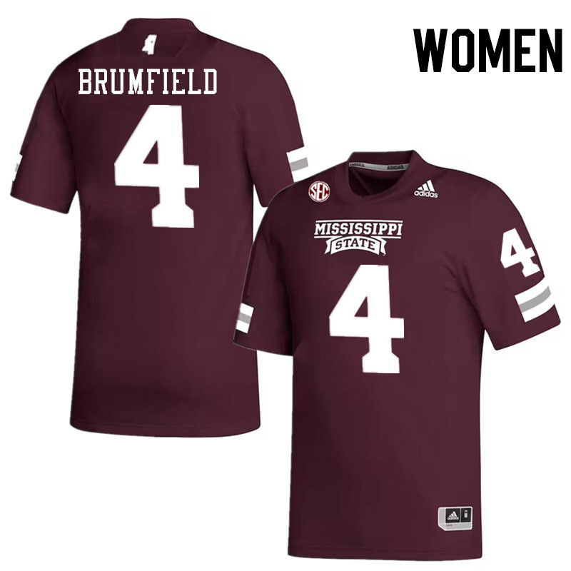 Women #4 DeAgo Brumfield Mississippi State Bulldogs College Football Jerseys Stitched-Maroon